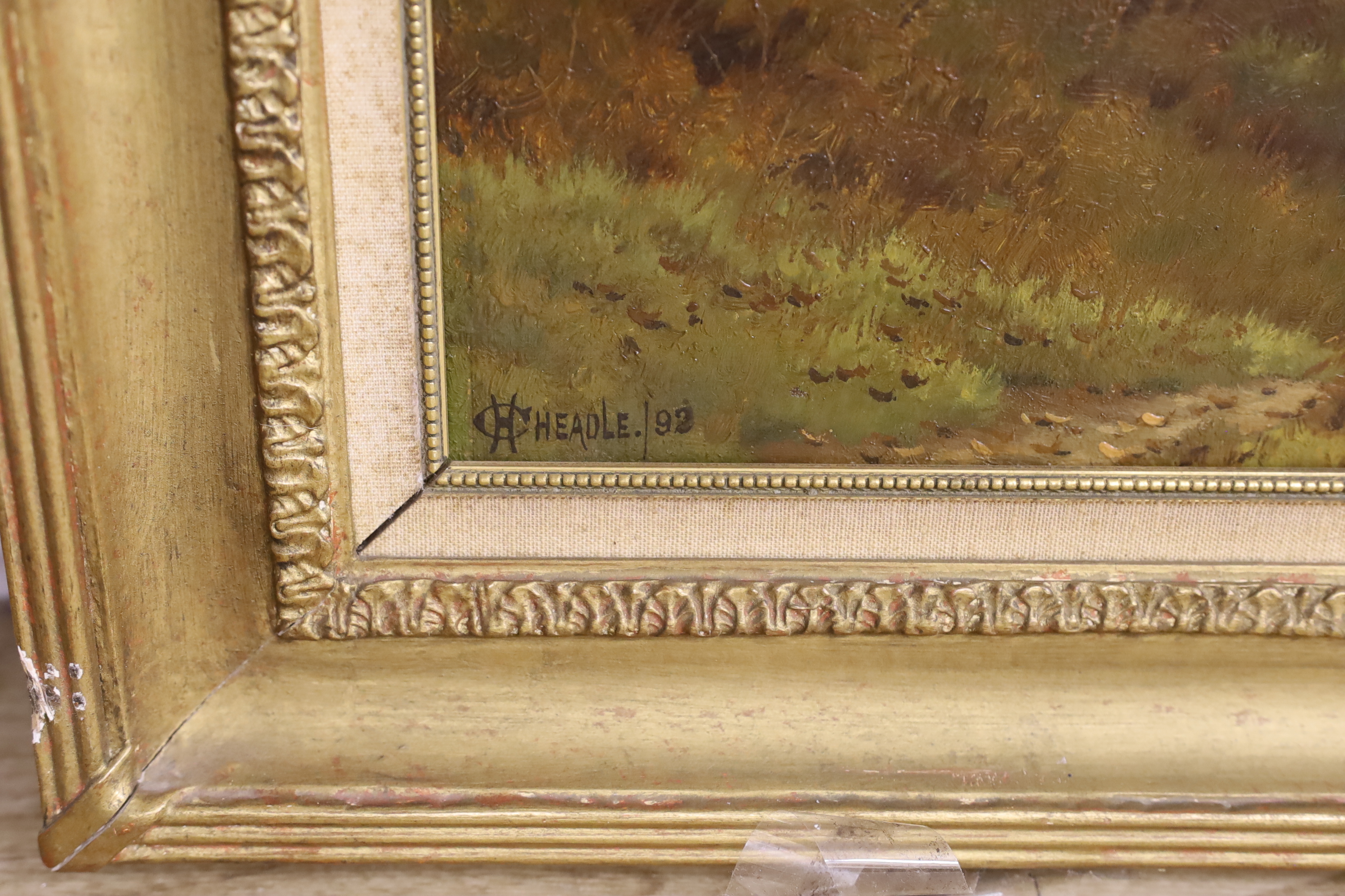 Henry Cheadle (1852-1910) oil on canvas, Wooded landscape, signed and dated '92, details verso, 50 x 75cm